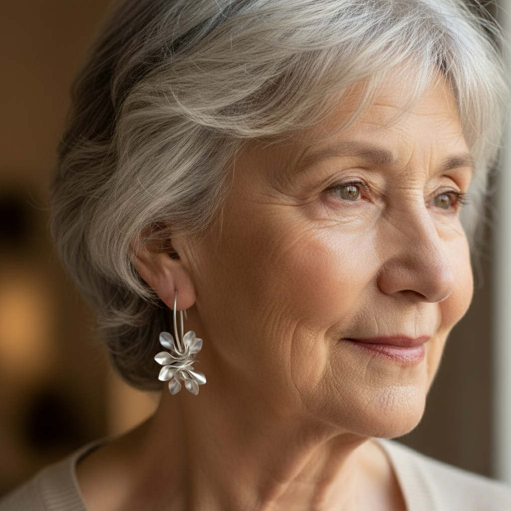 Vintage stříbrné náušnice s nepravidelnými květinami