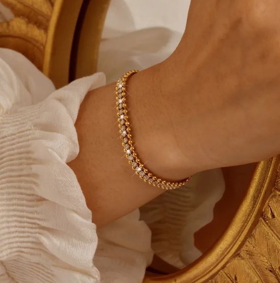 Náramek z Nerezové Oceli s Řetězem z Zirkonu