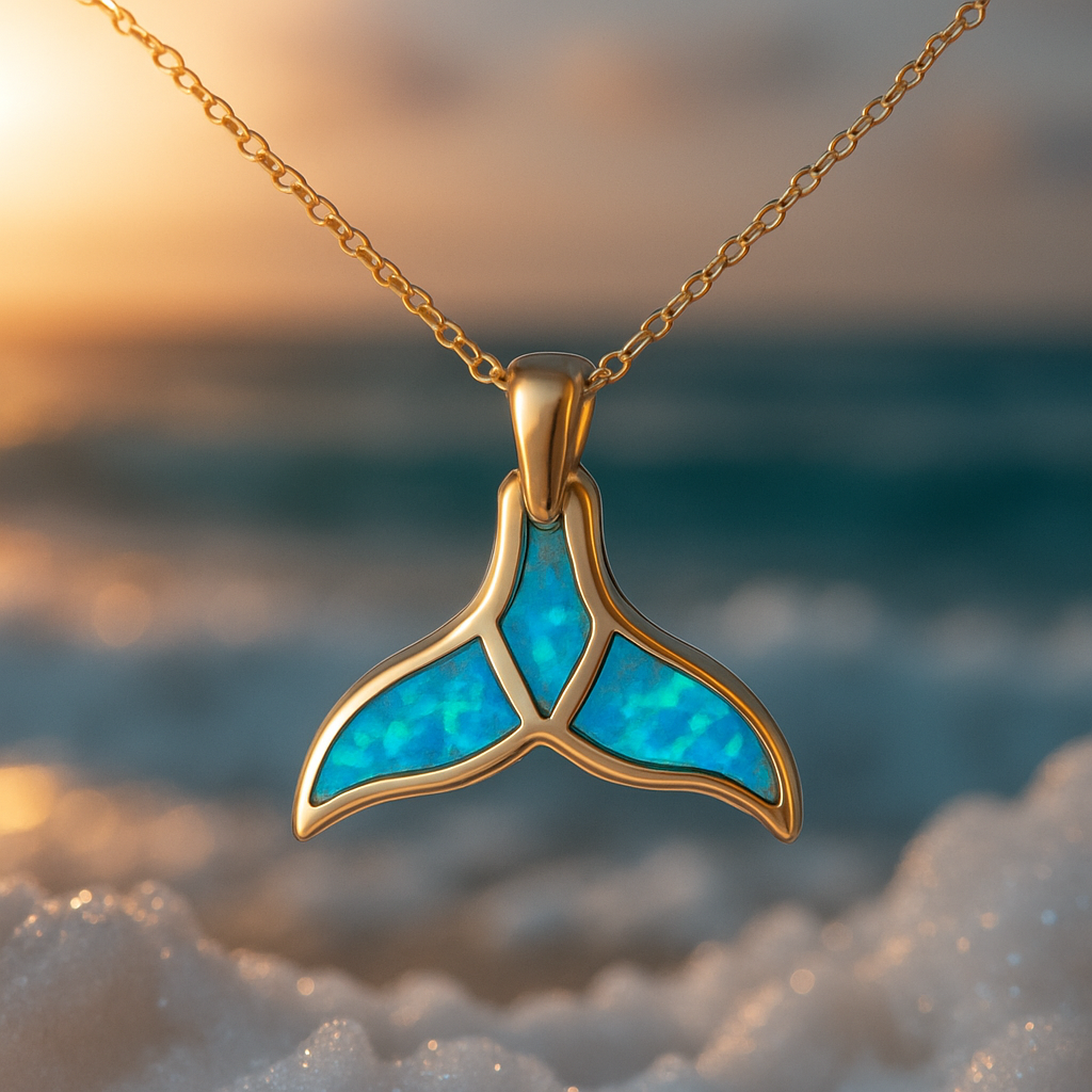 Zlatý prsten s delfíní ocasem a modrou opálovou