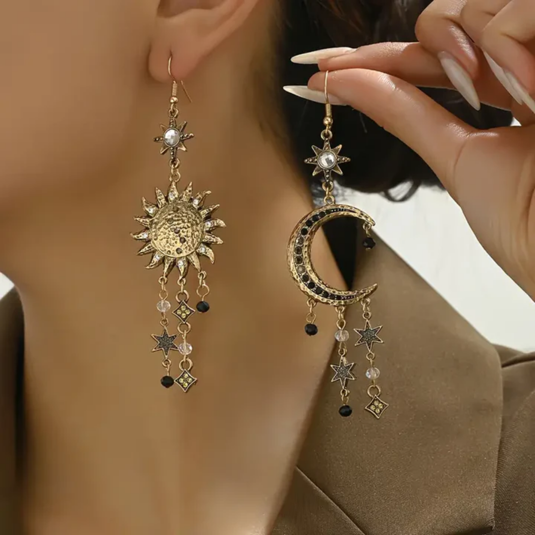 Vintage náušnice se závěsy Slunce a Měsíc