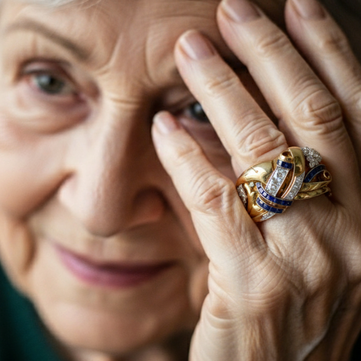 Vintage Zlatý Prsten s Modrou Zirkonií