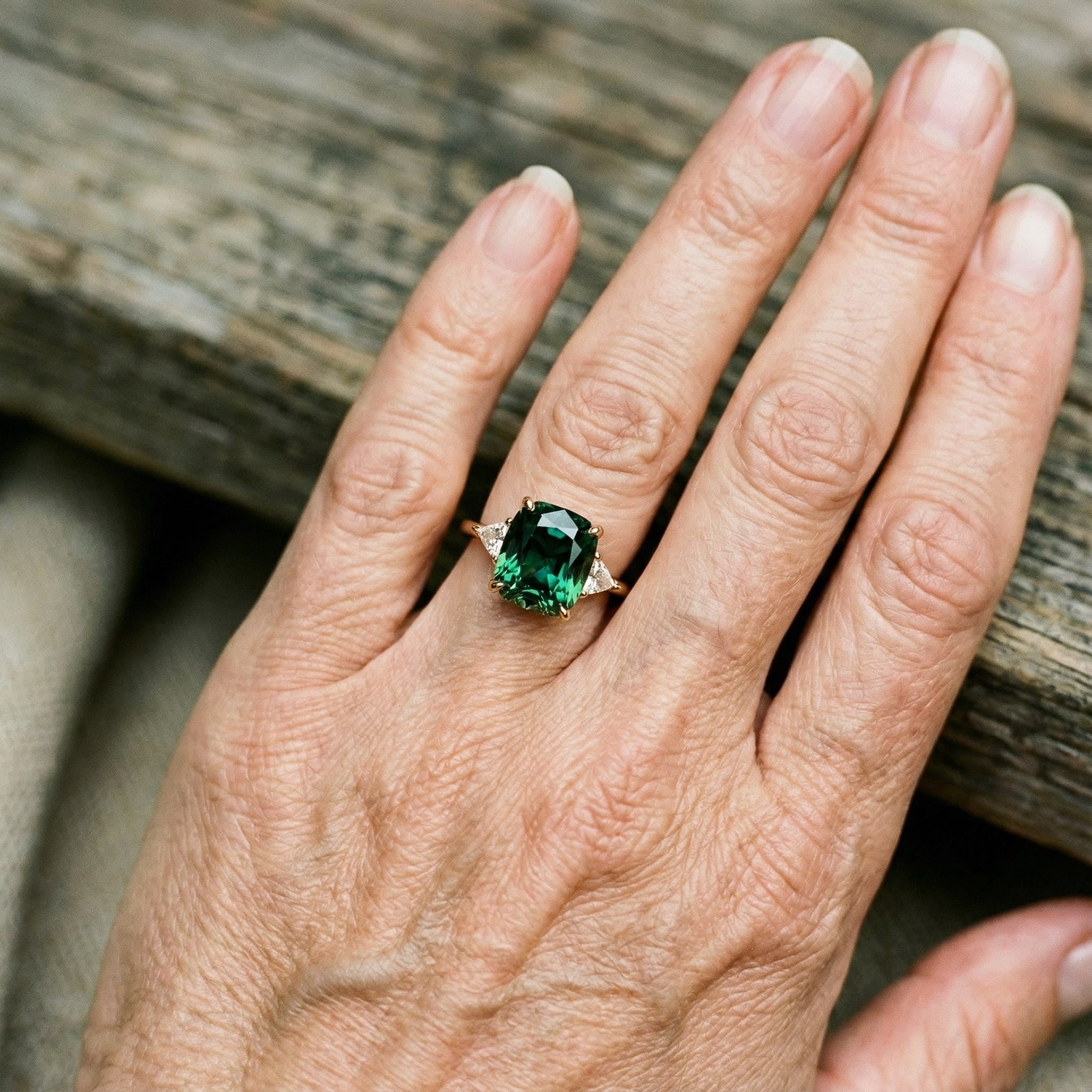 Elegantní čtvercový prsten s emeraldem