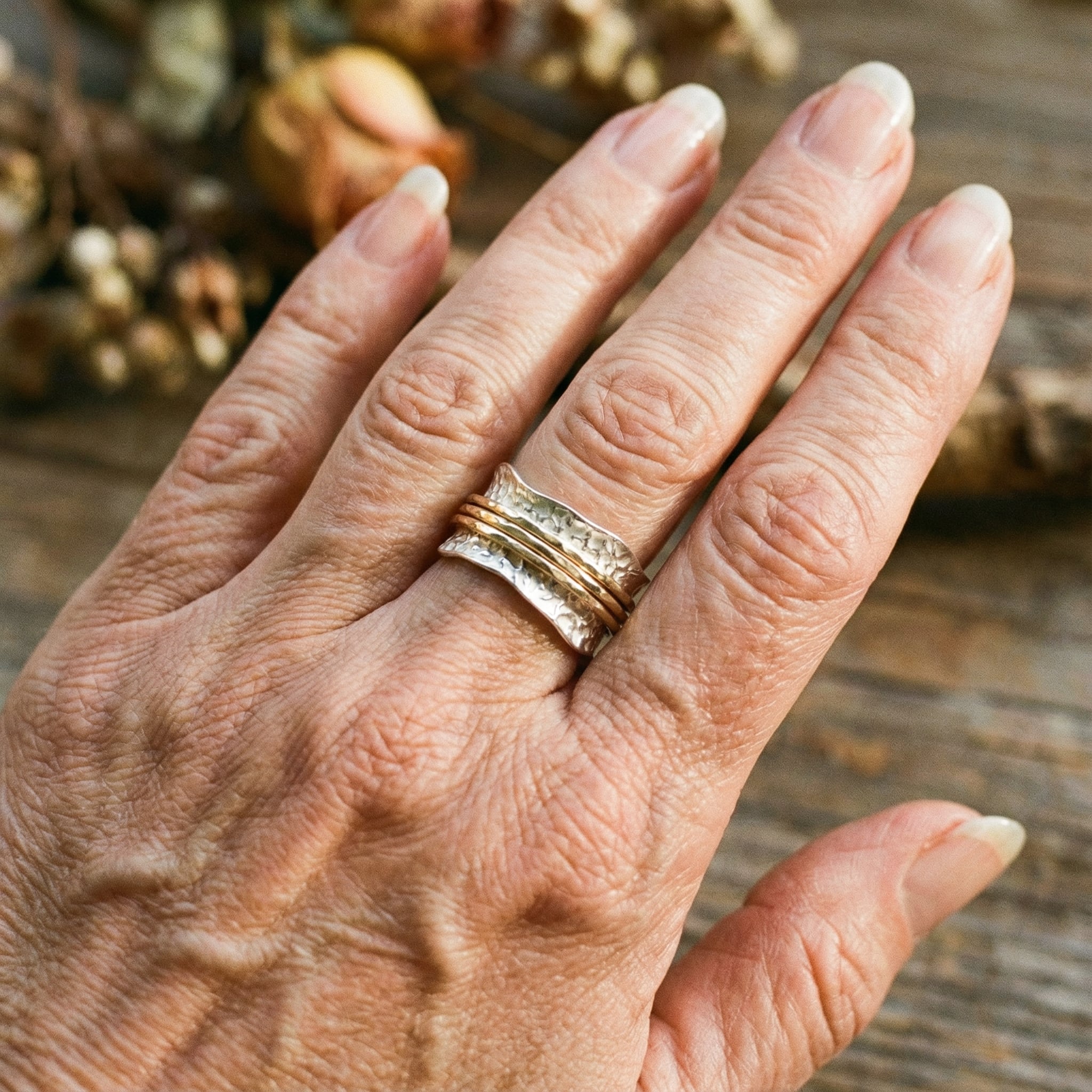 Vintage Fino Rotující Prsten ve Zlaté a Stříbrné