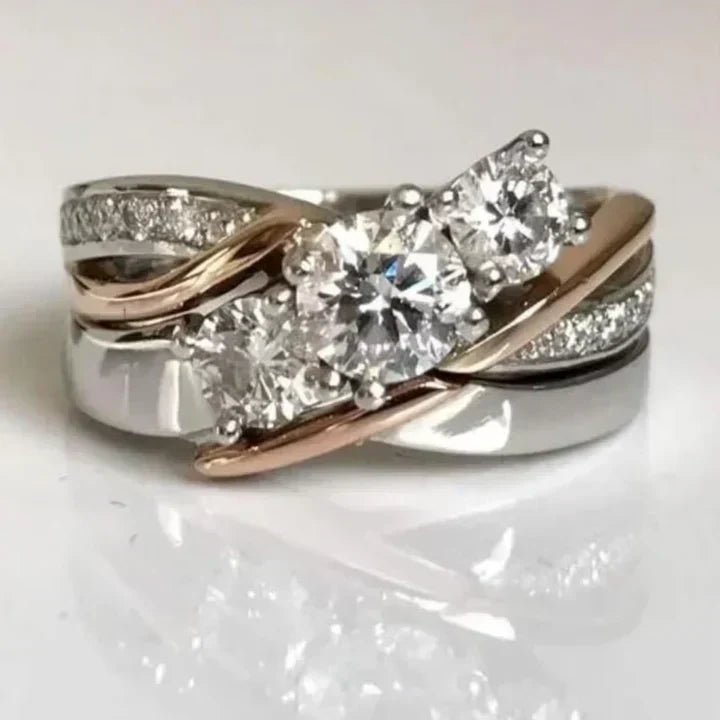 Vintage prsten ze zlata a stříbra s zirkonem